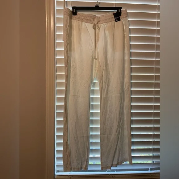 New York & Company Soho Womens Pants Size XL White Linen Blend Pull On NWT - Picture 1 of 3